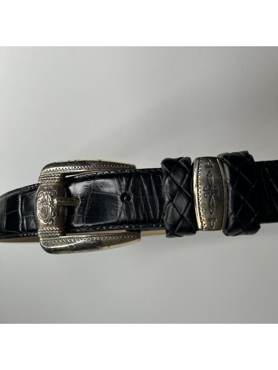 Brighton Accessories - Brighton Belt Womens Large Black Leather Silver Western Concho Buckle 24703